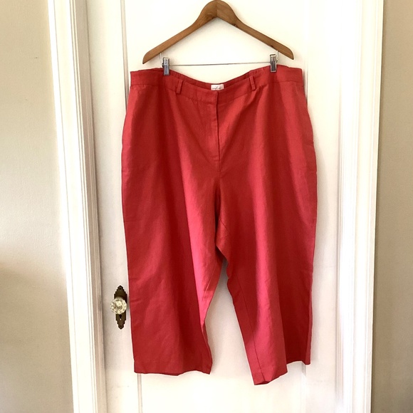 Emma James Linen Blend Capri Pants Women’s Plus 24W Coral Pink Flat Front Summer - Picture 2 of 13
